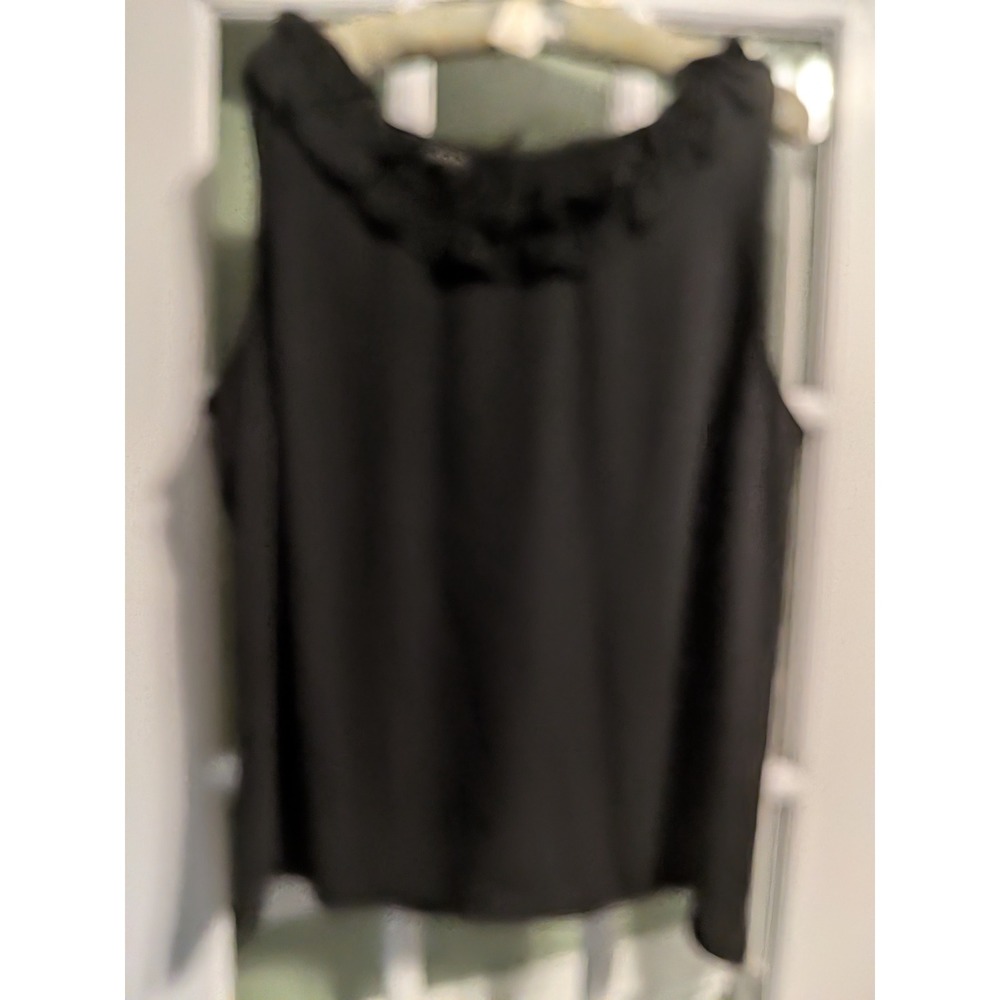Talbots Black Ruffle Neck Sleeveless Shell Blouse XL Keyhole Back Top